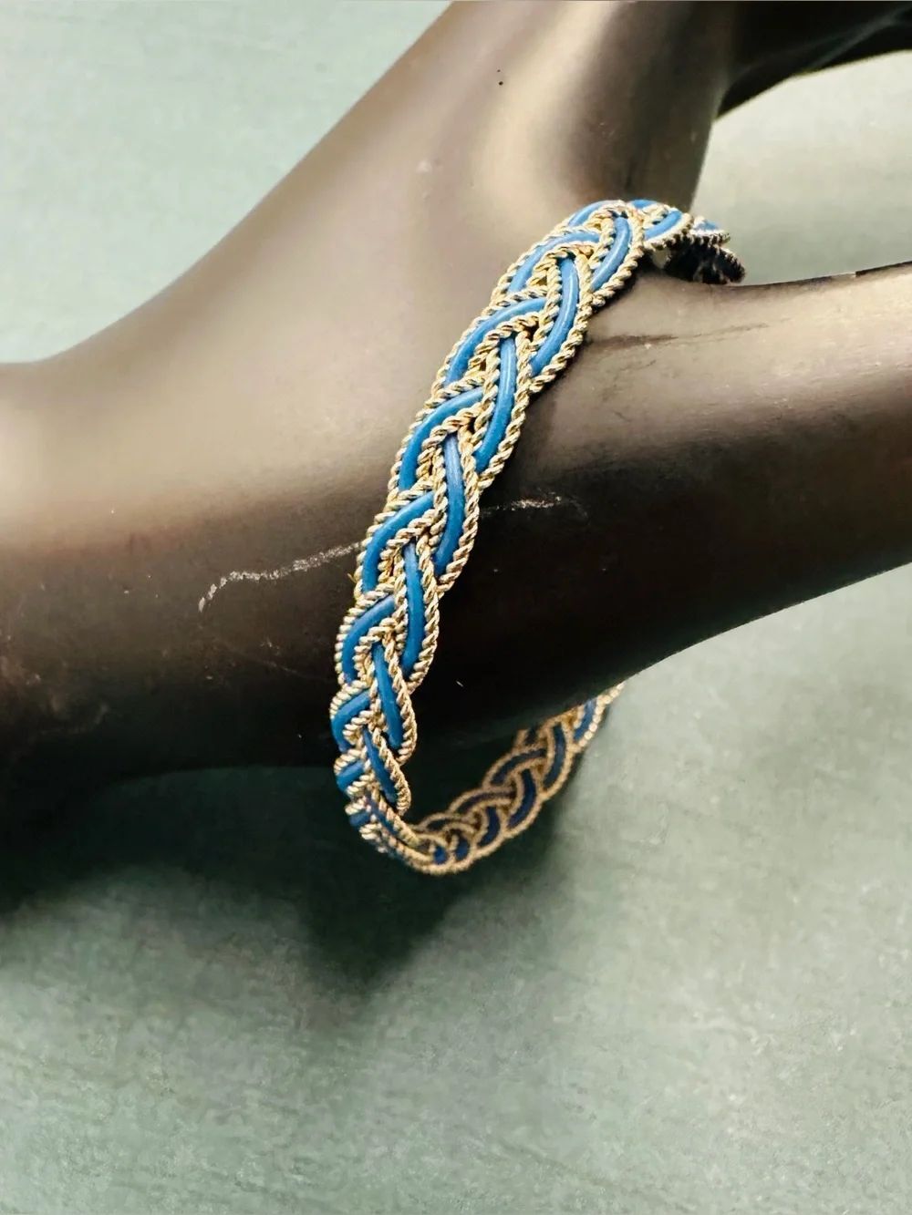 Silver Blue Enamel Braided Bracelet B11